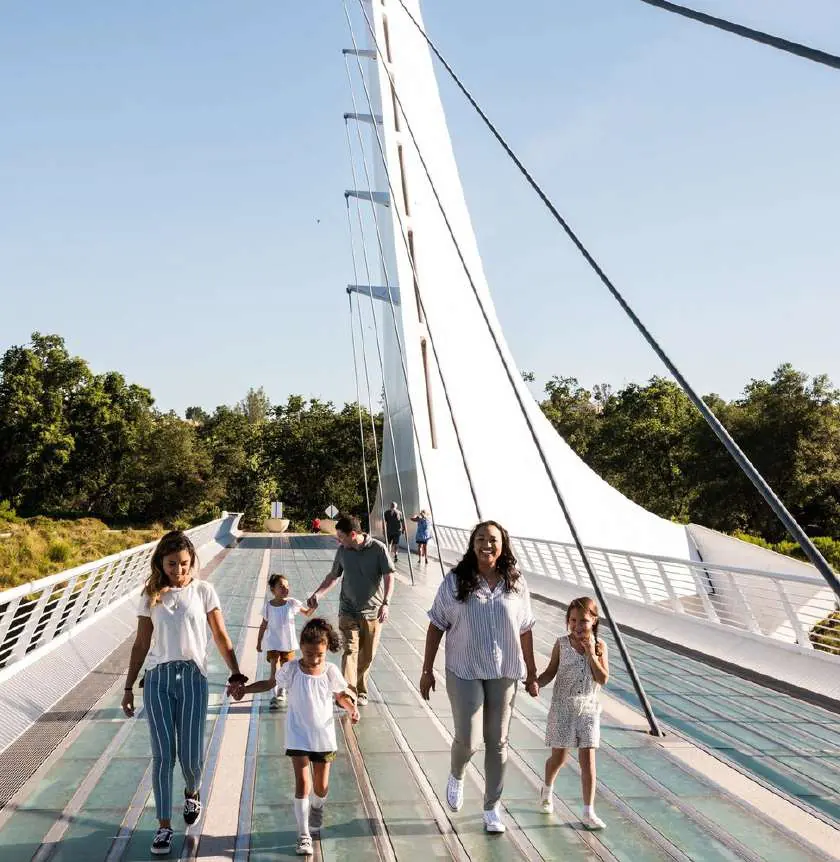 People crossing Sundial Bridge